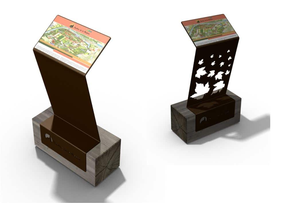 Deux pupitres et tables de lecture ICARE avec des motifs personnalisés