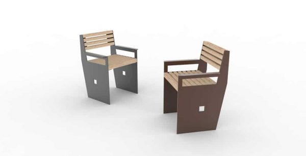 Deux fauteuils CUB : un gris à gauche et un marron à droite