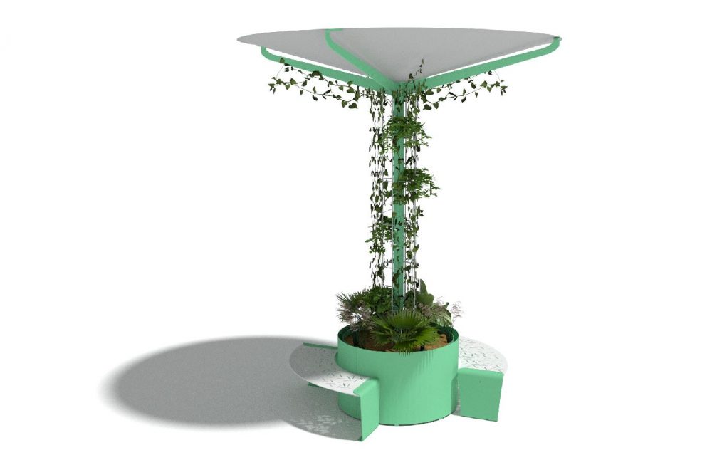 ombrelle végétalisée récupératrice d'eau mobilier urbain