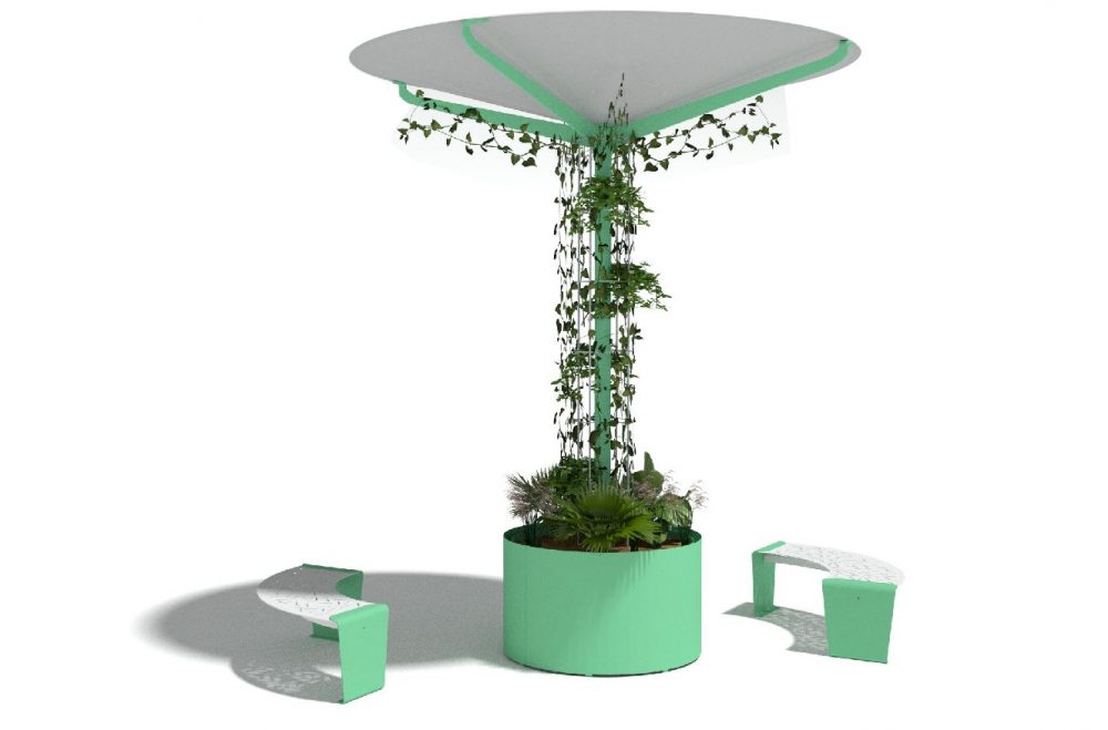 ombrelle végétalisée récupératrice d'eau mobilier urbain
