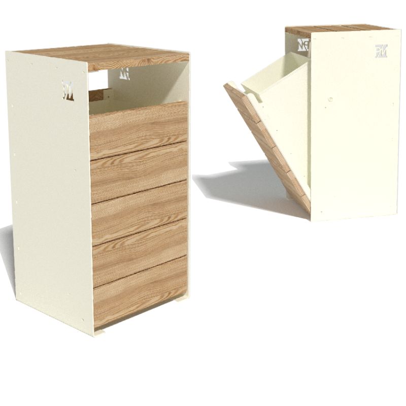 Corbeille de propreté en bois et alu thermolaqué avec bac intégré