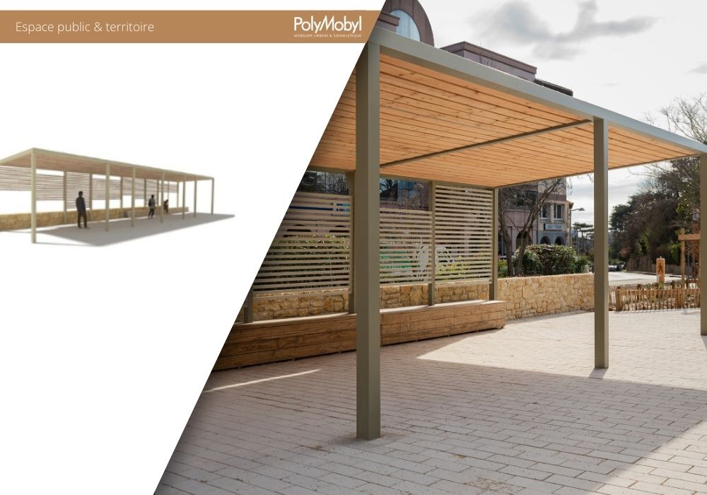 Aménagement d'une pergola urbaine sur mesure par Polymobyl à Champagne-au-Mont-d'Or.