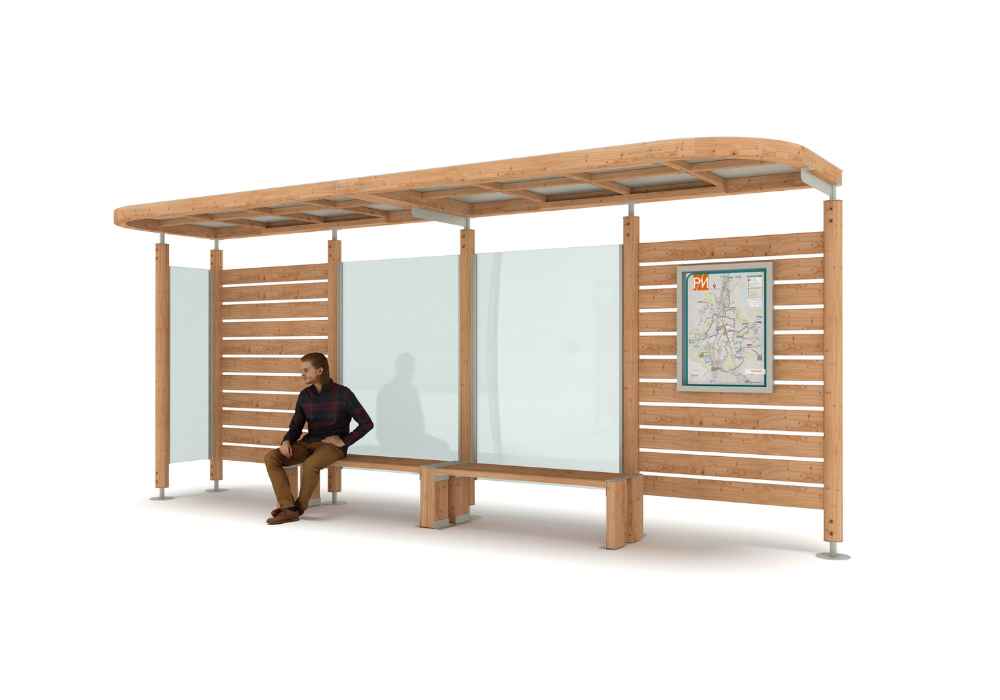 ABRI BUS DUN 6x1.5m verre bois